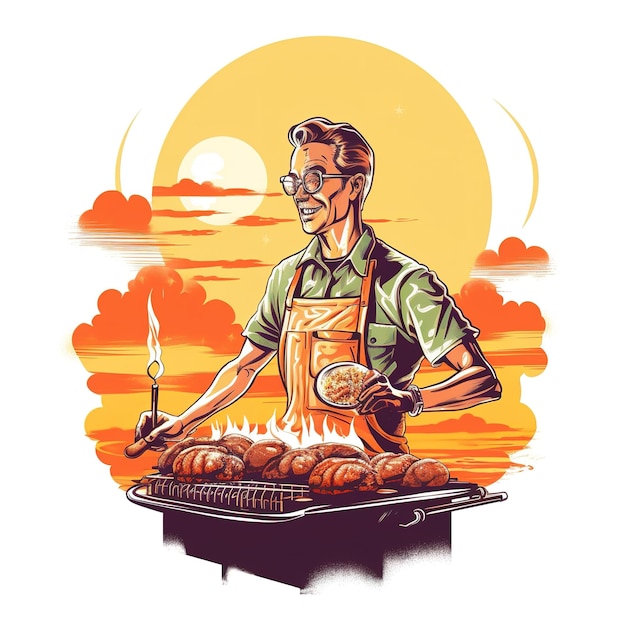 Illustration zum Grillen saftiger Steaks auf einem Grill