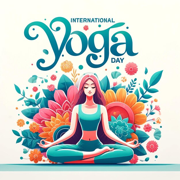 Illustration zum Internationalen Tag des Yogas auf weißem Hintergrund