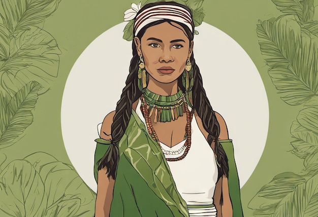 Illustration zum Tag der indigenen Völker auf grünem Blatthintergrund