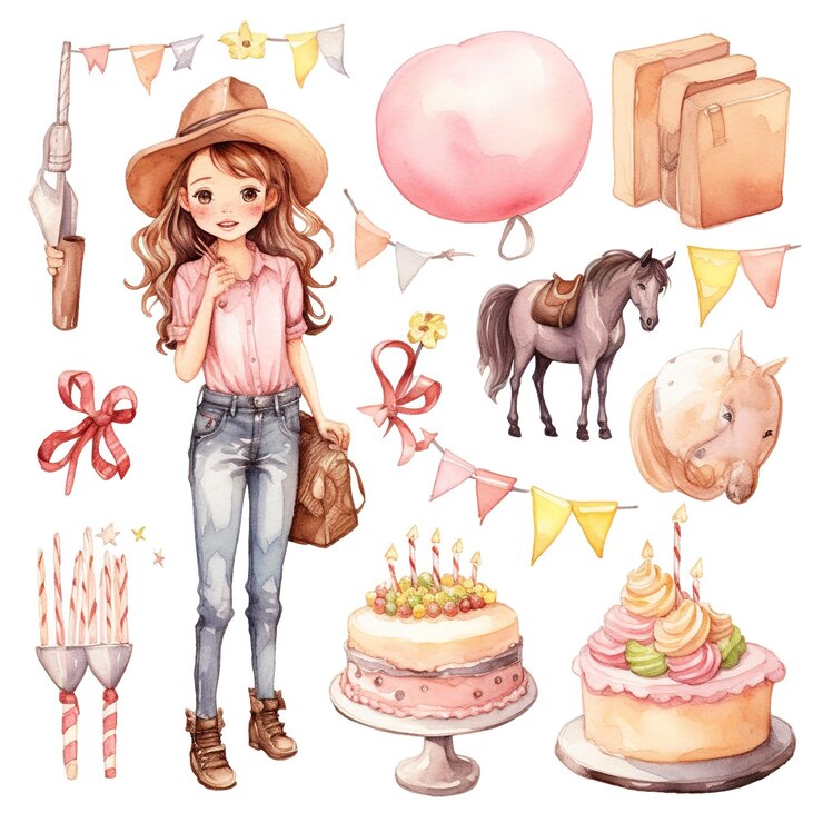 Foto illustrationen von wunderschönen boho-cowgirls