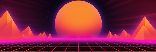 Illustrationshintergrund im Stil der 80er Jahre, neues Retrowave-Design, orangefarbener Retro-Hintergrund