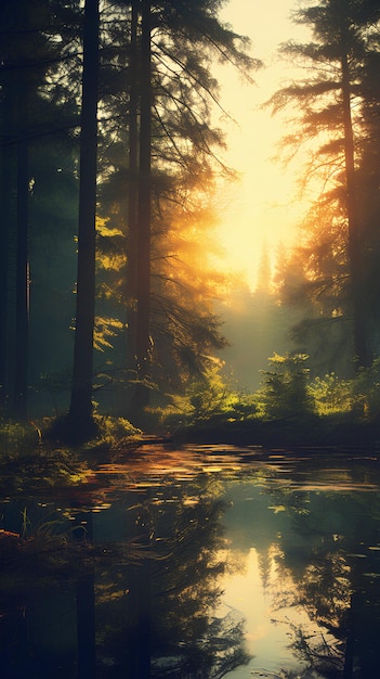 Illustrationsstil wunderschöner Waldsonnenlicht Canon Foto