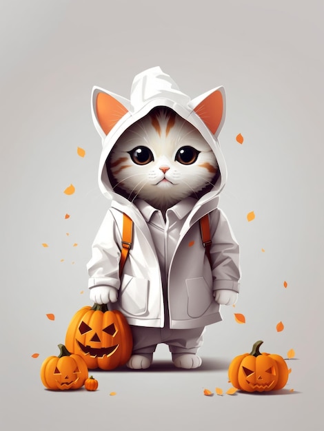 Illustrationsvektor Halloween niedliche minimalistische Kunstweißer Hintergrundniedliche kleine Katzenfigur