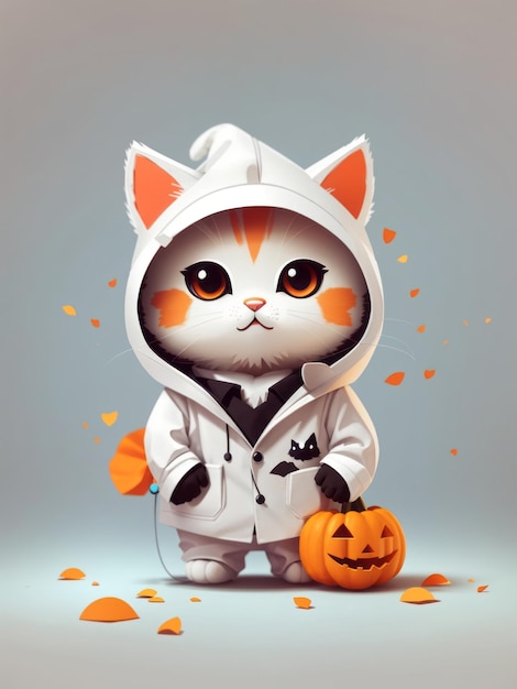 Illustrationsvektor Halloween niedliche minimalistische Kunstweißer Hintergrundniedliche kleine Katzenfigur
