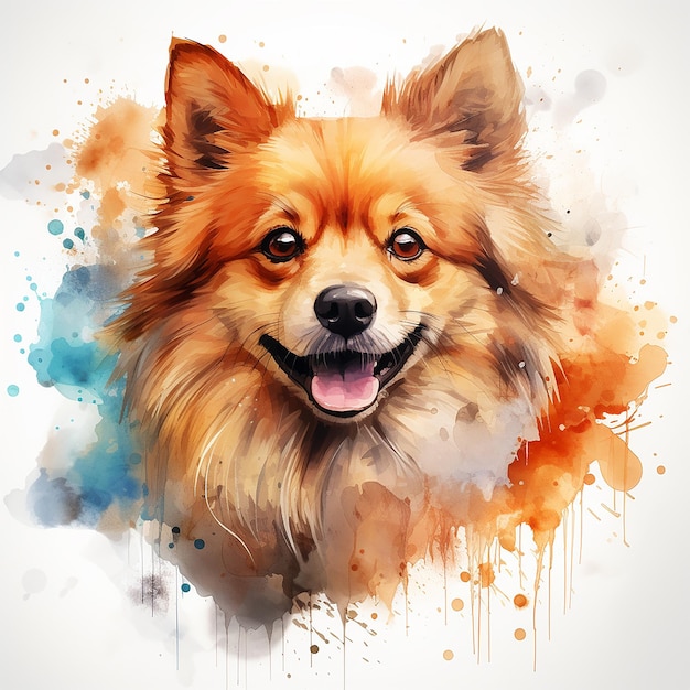 Illustratives Aquarell-Pomeranian-Tattoo-Design