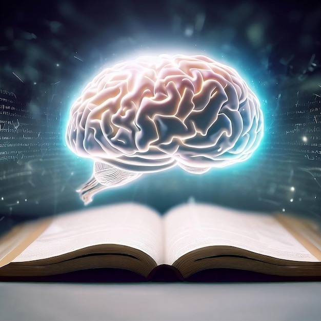 Illustratives Kunstkonzept über die Kraft des Lesens und der Informationen für unser Gehirn