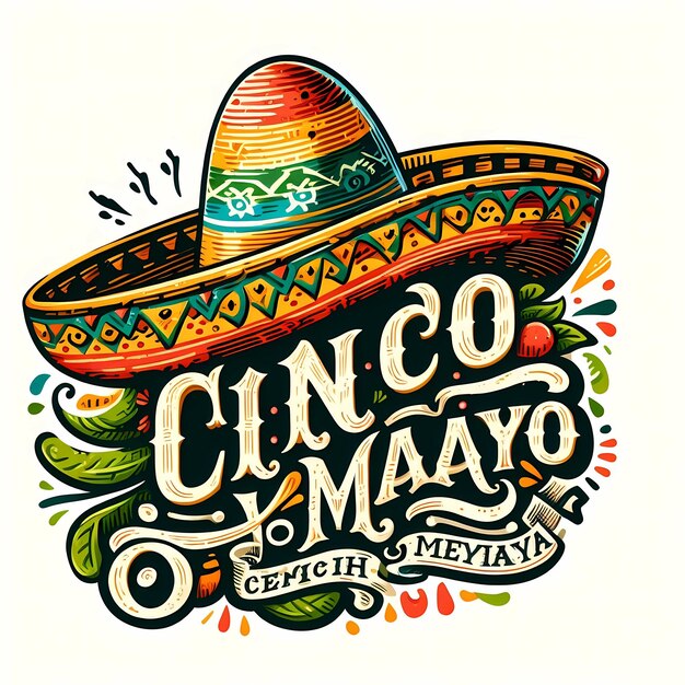 Illustrierte Cinco de Mayo-Buchstaben und Hut