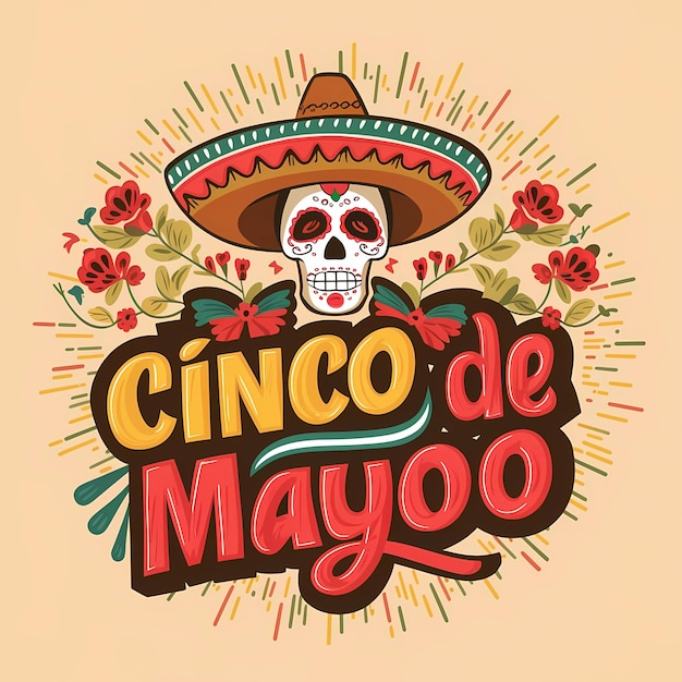 Illustrierte Cinco de Mayo-Buchstaben und Hut