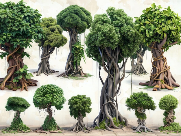 Illustrierte Sammlung von Ficus benghalensis der Banyan-Baum Generative KI