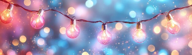 Illustrierte Stringlichter mit farbenfrohen Pastellzwiebeln in einer magischen, traumhaften Atmosphäre