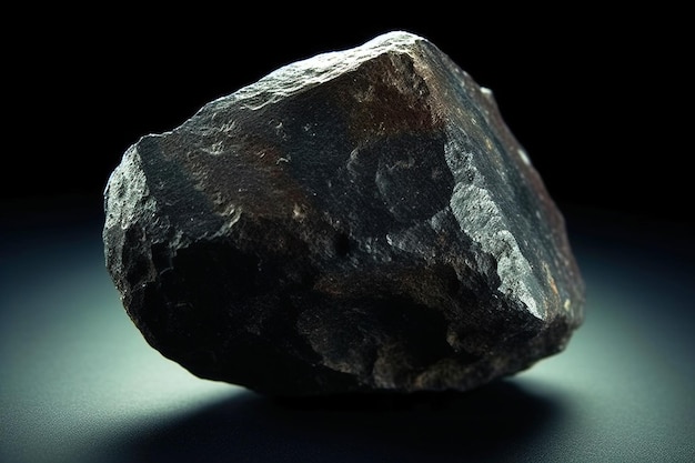 La ilmenita es una rara piedra natural preciosa sobre un fondo negro generada por la IA.