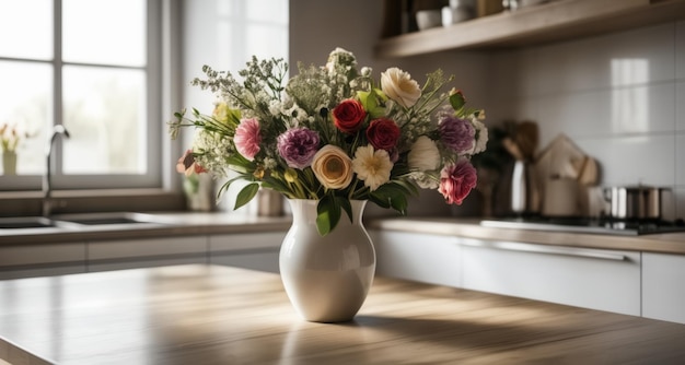 Ilumina tu cocina con un jarrón de flores frescas