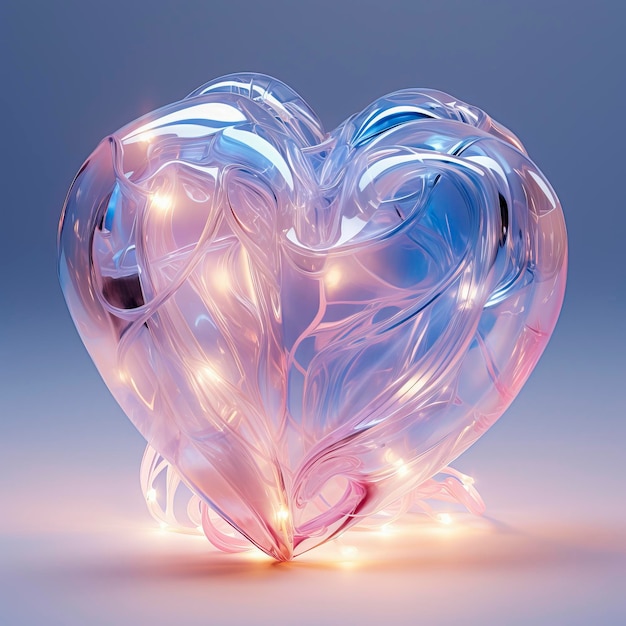 Ilumina tu espacio con el resplandor romántico de este corazón de cristal, una decoración reluciente creada con tecnología de IA generativa.