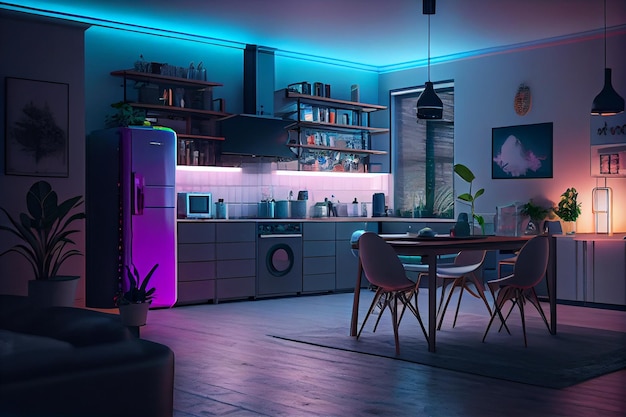 Iluminação adicional na cozinha com néon led flexível