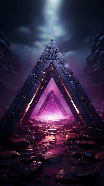 Foto iluminação cinematográfica dramática fundo roxo plano com extrusão ciano valknut vertical mobile wallp