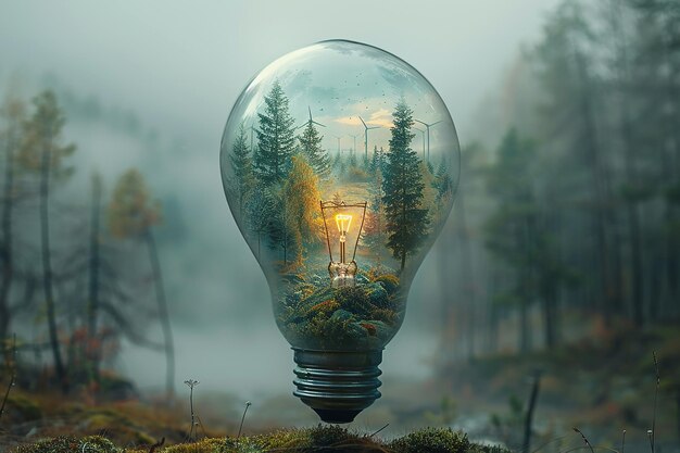 Iluminação ecológica lâmpada com árvores e moinhos de vento