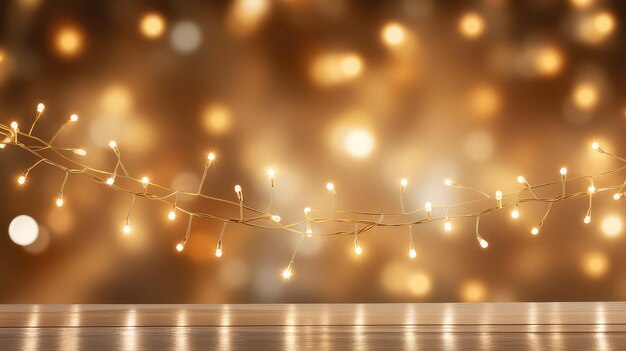Iluminación y decoración concepto de vacaciones guirnalda de Navidad luces bokeh sobre fondo dorado