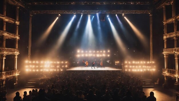 Iluminación ligera del concierto contra un fondo oscuro Ilustración