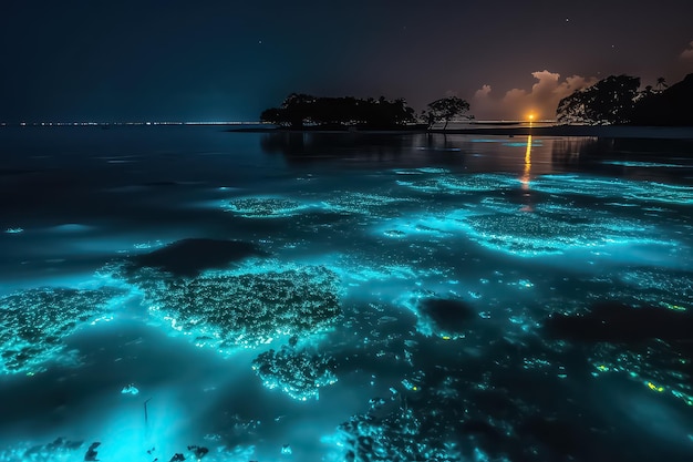 Iluminación del plancton en las Maldivas bioluminiscencia