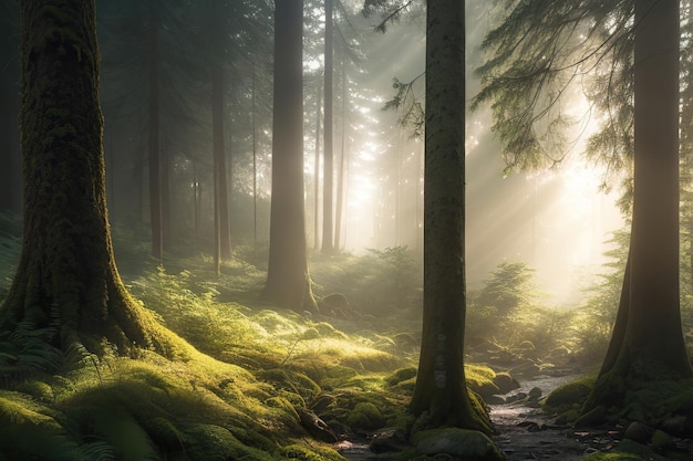 La iluminación suave y la belleza natural del bosque