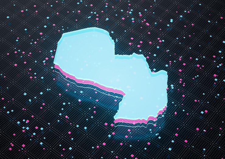 Foto iluminado mapa de datos de paraguay luz azul de neón en el fondo de patrón sin costuras ilustración 3d