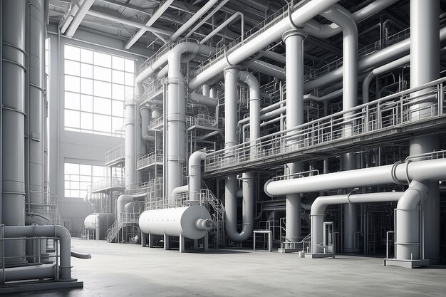 Foto iluminado processos refinaria interior mockup com fundos brancos