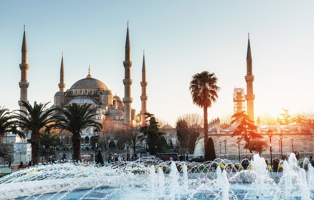 Iluminado Sultan Ahmed Mosque Blue antes del amanecer, Is