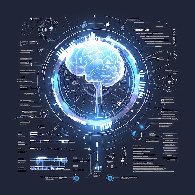 Foto iluminando a interface de tecnologia do cérebro a inteligência artificial aprimorada