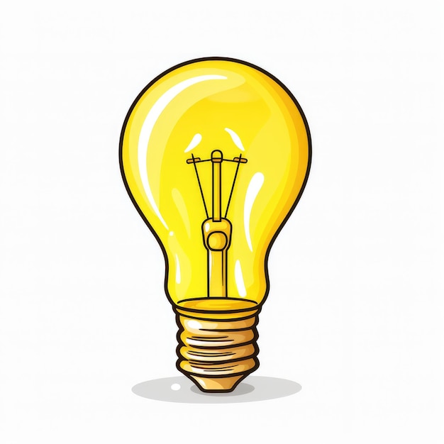 Iluminando la creatividad, un icono de lámpara de idea de color amarillo vibrante en estilo Doodle de dibujos animados con PNG transparente