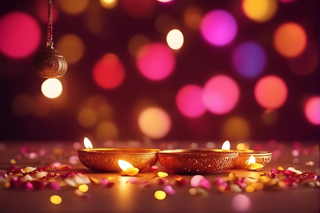 Iluminando Navratri e Diwali com vibrantes flores Diya e luzes para uma celebração festiva