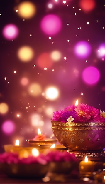 Iluminando Navratri e Diwali com vibrantes flores Diya e luzes para uma celebração festiva