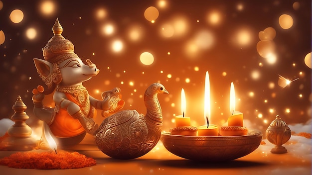 Iluminando Navratri e Diwali com vibrantes flores Diya e luzes para uma celebração festiva