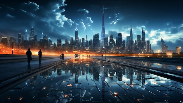 Foto ilumine la tecnología de la ciudad en el fondo nocturno