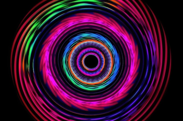 Ilusão de ótica trippy de espiral neon colorida giratória criada com IA generativa