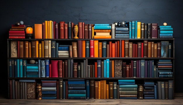 Ilusão hipnótica abstrata de uma bela estante na biblioteca doméstica para estudar