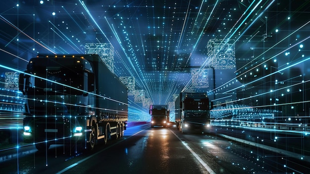 Ilusión de flujo de datos de camiones cargados de datos
