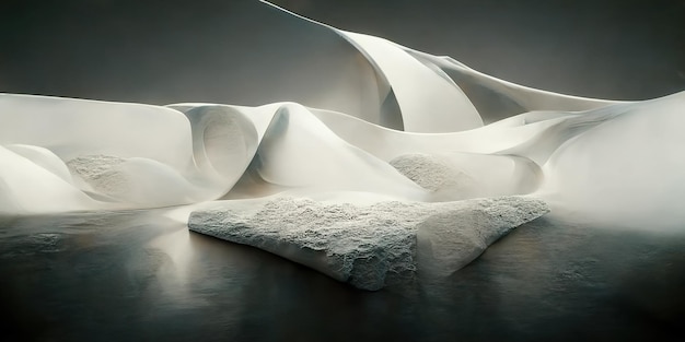 Ilusión de ilustración 3D abstracta de piedra natural, yeso. Galería de arte mural. fondo gris