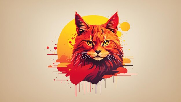 Ilustra??o de cabe?a de gato de cor amarela e vermelha