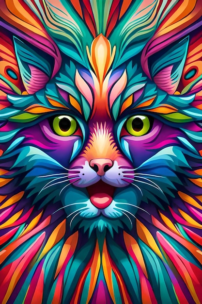 Ilustra??o de gato de arte psicod?lica colorida