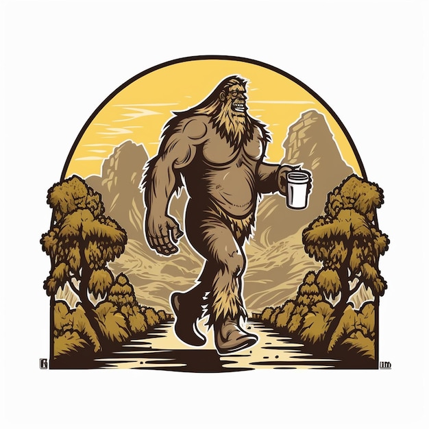 Foto ilustra??o em vetor bigfoot bebendo caf?