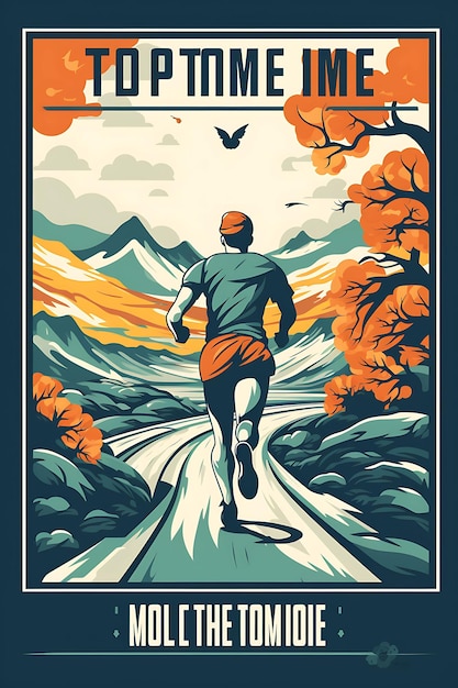 Ilustração 10 Mile Race Achievement and Challenge Monochromatic Color S Flat 2D Sport Art Poster