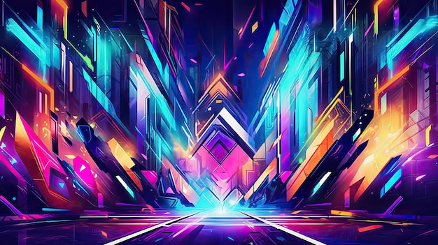 Foto ilustração 2d neon cores vivas futurista skifi futurista cyberbunk fundo papel de parede generative ai