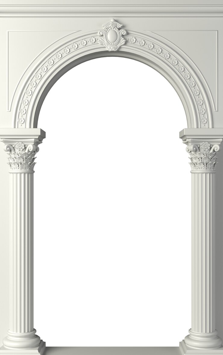 Foto ilustração 3 d. colunata branca antiga com colunas coríntias. entrada ou nicho em três arcos.
