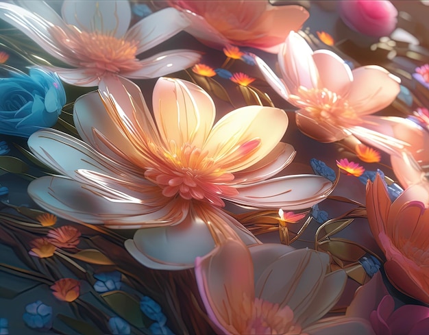 Ilustração 3 d de fundo abstrato com fundo floral