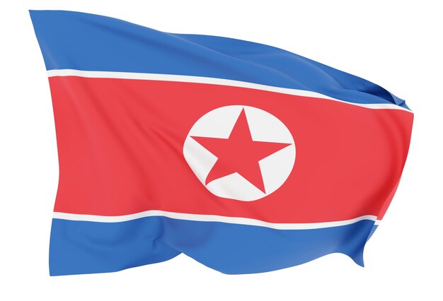 ilustração 3d abstrata da bandeira da coreia do norte em tecido ondulado isolado no branco