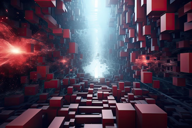 Ilustração 3D abstrata de um fundo futurista com cubos e luz o papel de parede de quarta dimensão AI Gerado