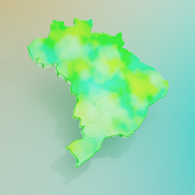 Foto ilustração 3d abstrata do mapa do brasil colorido em laranja e verde azulado fundo gradiente sagacidade