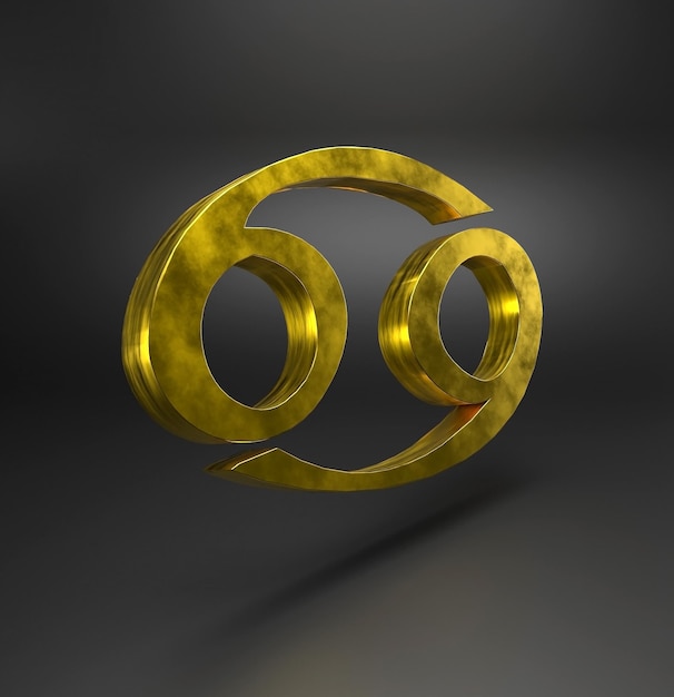 Ilustração 3d aproximada do câncer do signo dourado do zodíaco