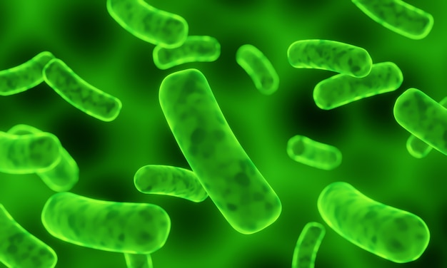 Ilustração 3d bactéria microscópica verde