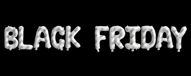 Foto ilustração 3d balões brancos black fridayletter isolado em fundo preto